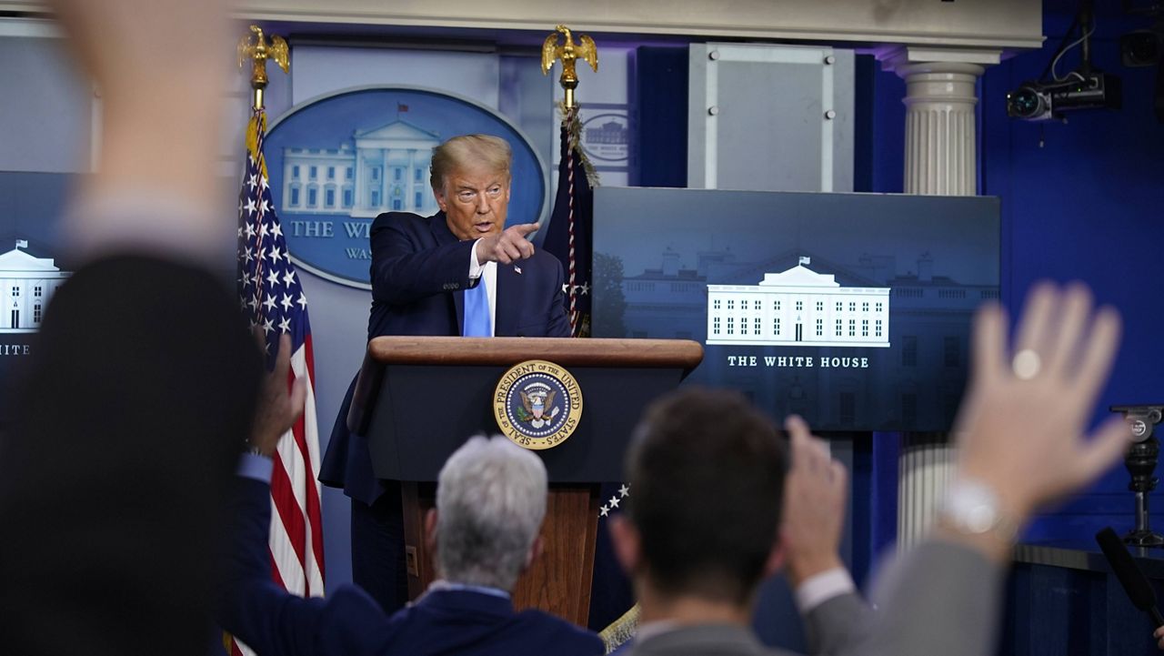 President Donald Trump speaks during a White House press briefing on Wednesday. (AP Photo/Evan Vucci)