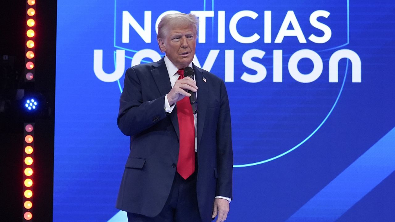 Republican presidential nominee former President Donald Trump speaks during a Univision town hall, Wednesday, Oct. 16, 2024, in Doral, Fla. (AP Photo/Alex Brandon)