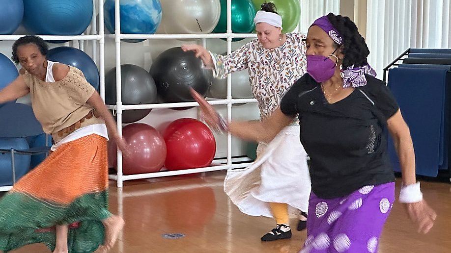 Donna Graham teaches fellow seniors African Dance and Drumming Class