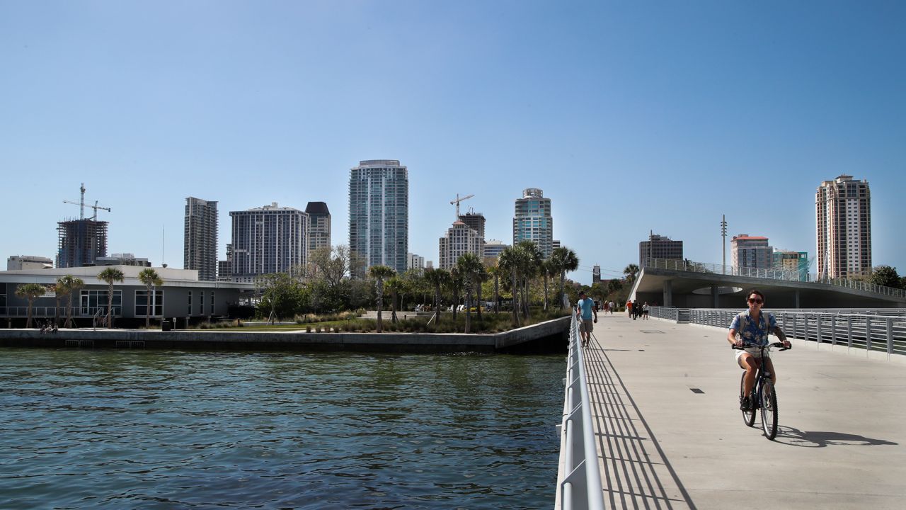 A view of the city of St. Petersburg from the St. Pete Pier on Friday, Feb. 25, 2022 with construction of buildings joining the skyline. Tampa Bay is joining the ranks of cities like Austin, Phoenix, Boulder for being the next hot "it" place to be. (Dirk Shadd/Times)