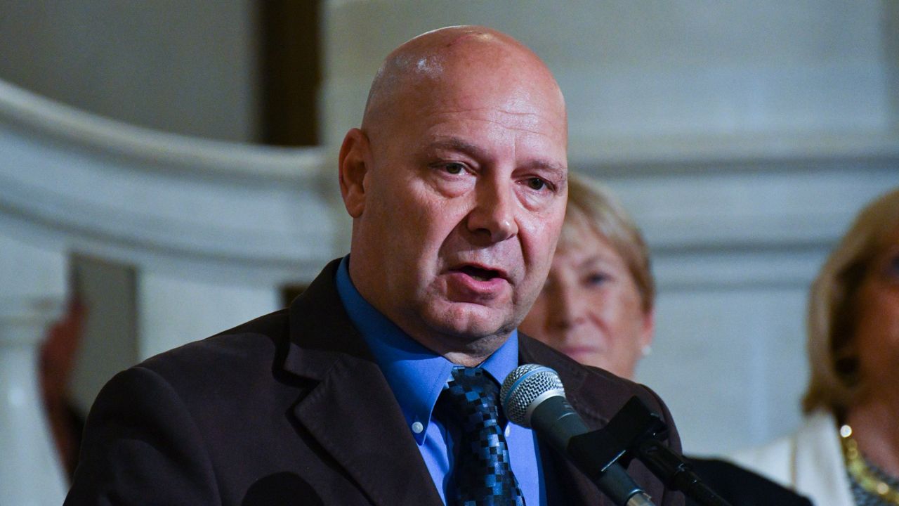 Doug Mastriano speaks at an event on July 1, 2022, at the state Capitol in Harrisburg, Pa. (AP Photo/Marc Levy, File)