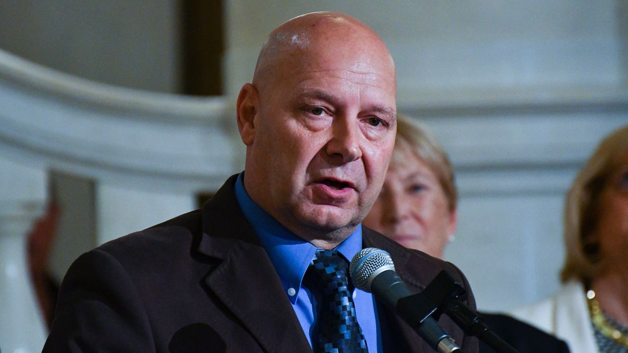 Doug Mastriano speaks at an event on July 1 at the Pennsylvania state Capitol in Harrisburg, Pa. (AP Photo/Marc Levy, File)