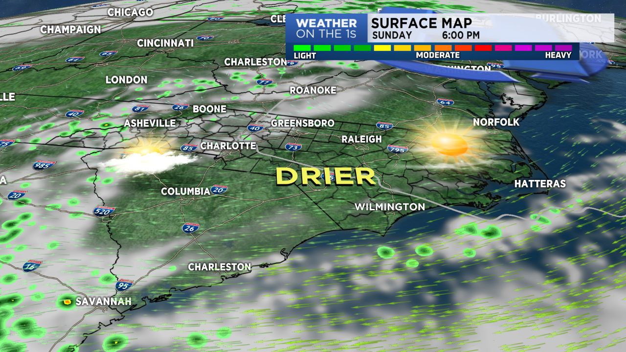 Drier air taking over Sunday