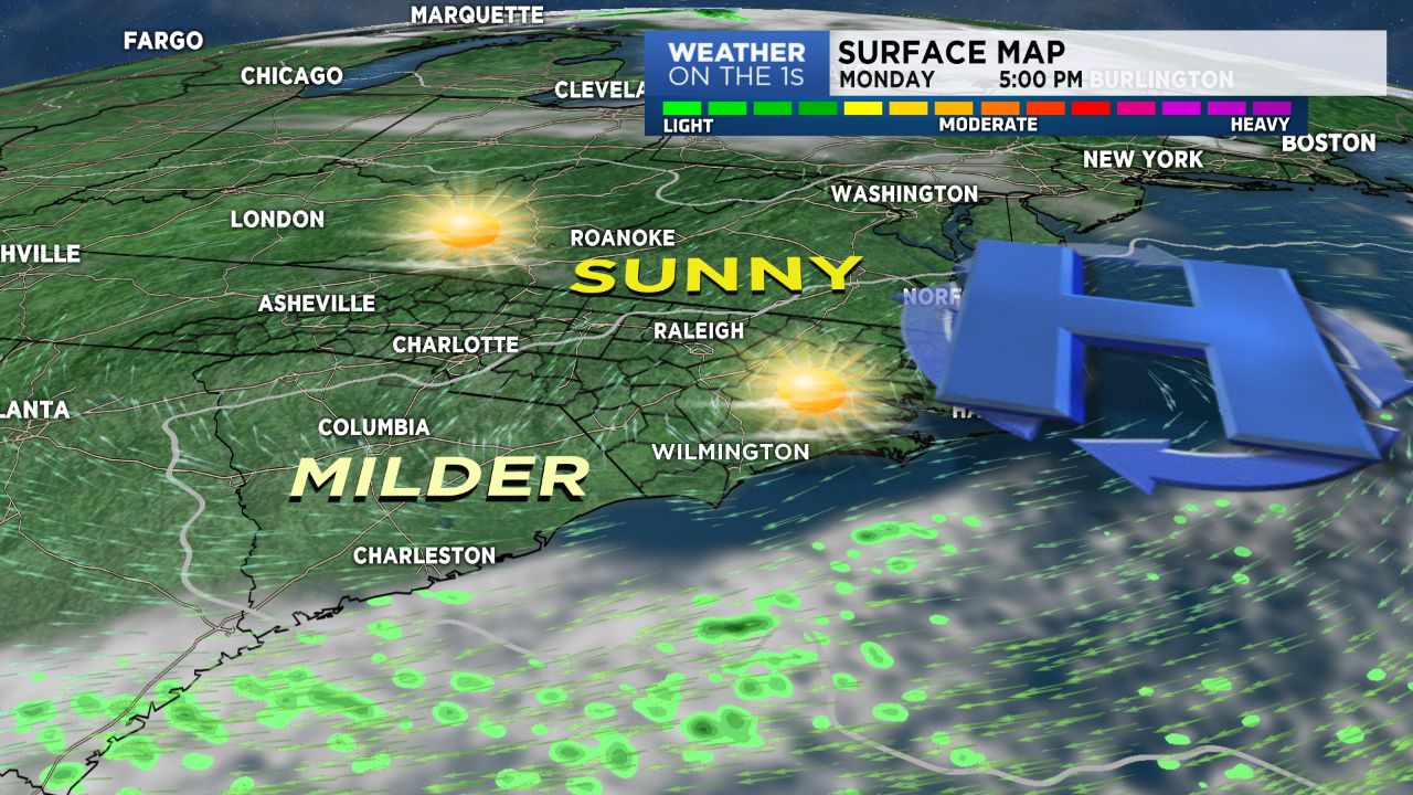 Chilly overnight then sunny and milder for Monday afternoon.