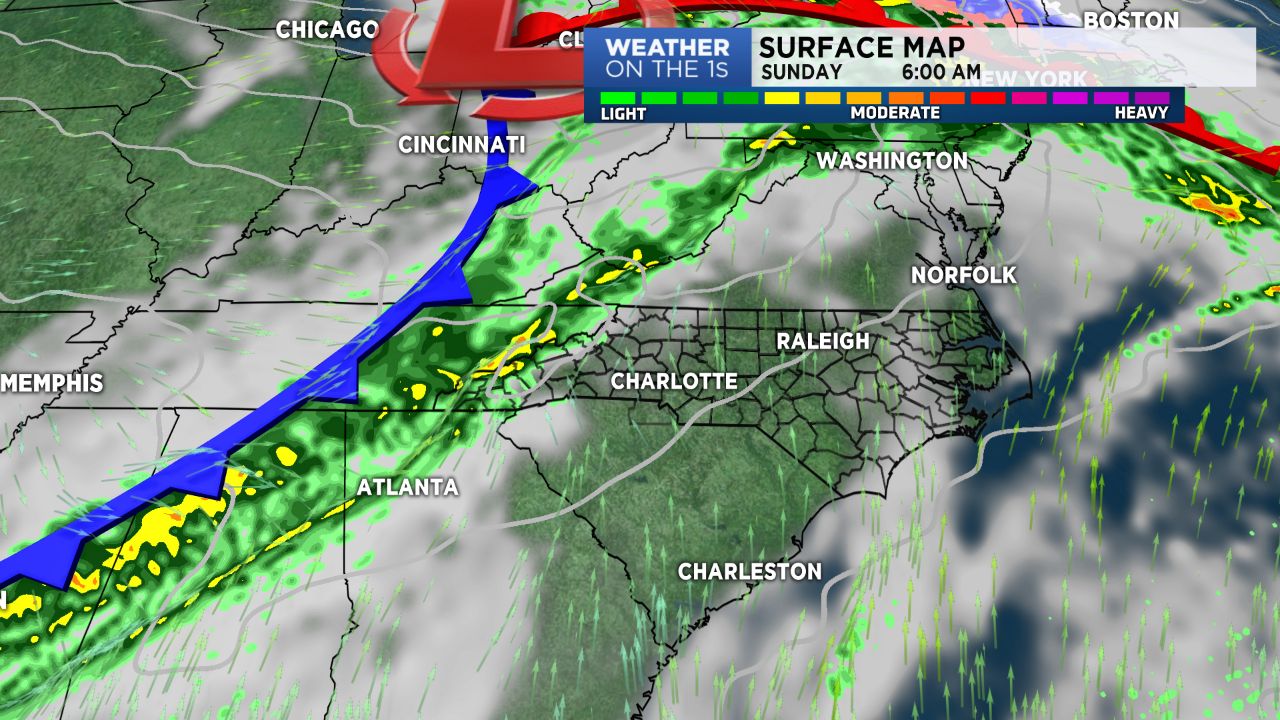 Cold front brings some rain Sunday and Monday.