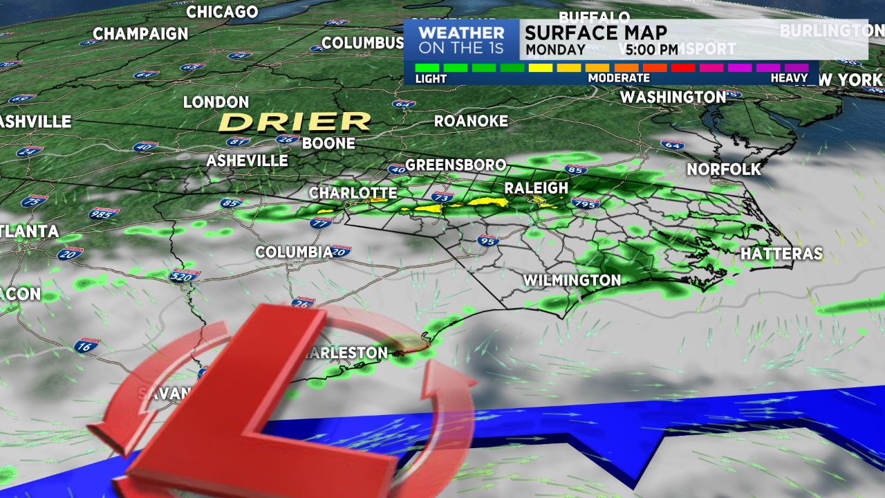 Cold front to our south keeps us wet on Monday.