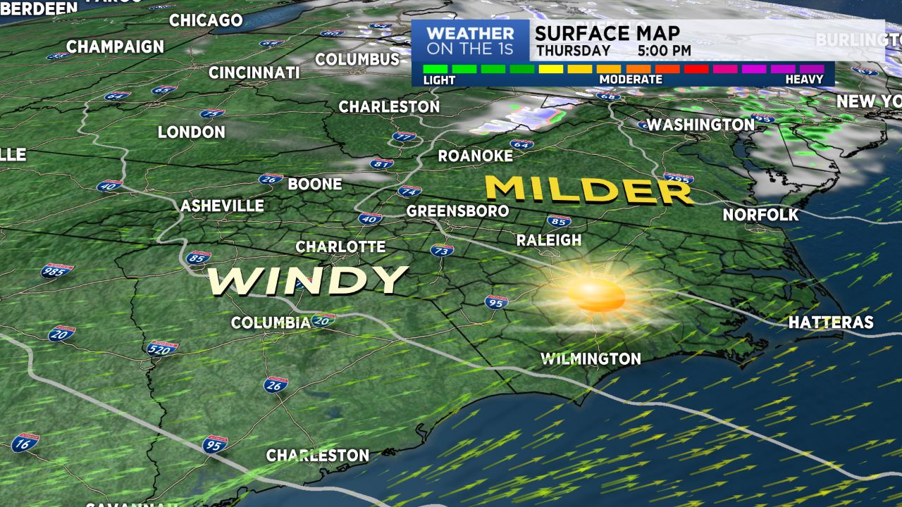Still windy but milder by Thursday afternoon.
