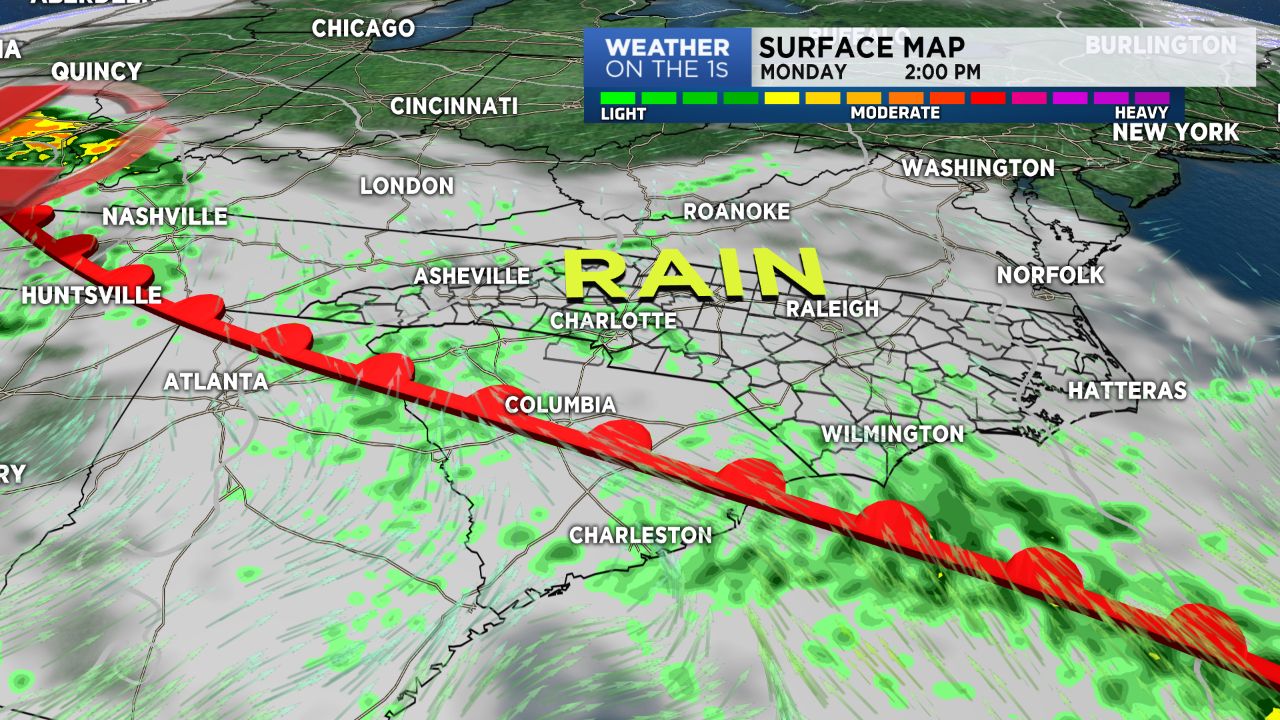 A warm front heading our way brings rain chances Monday.