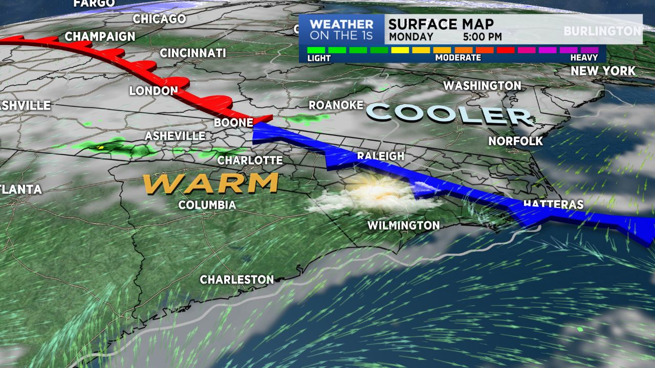 A weak cold front moves in Monday with mountain rain chances.
