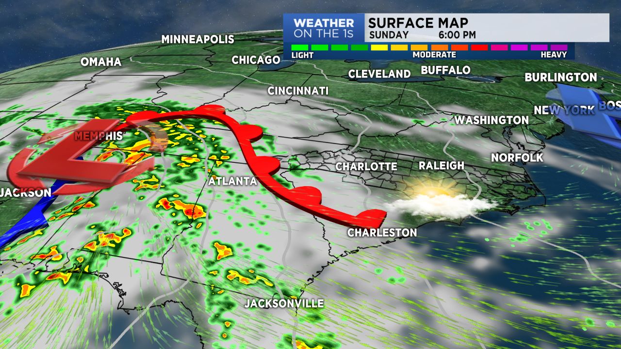 Dry Sunday but a storm to our west brings rain Monday.