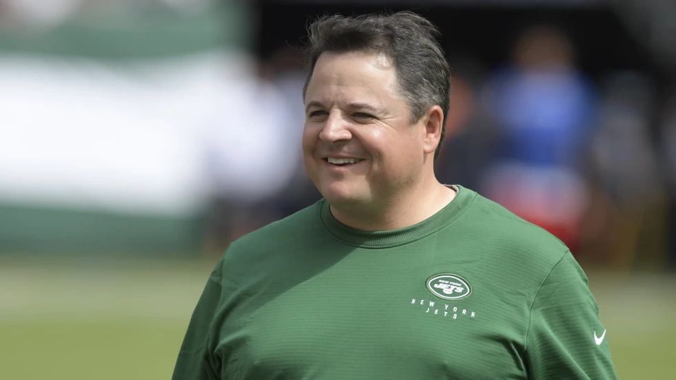 Then-New York Jets offensive coordinator Dowell Loggains smiles before an NFL football game against the Buffalo Bills, Sunday, Sept. 8, 2019, in East Rutherford, N.J. (AP Photo/Bill Kostroun, File)