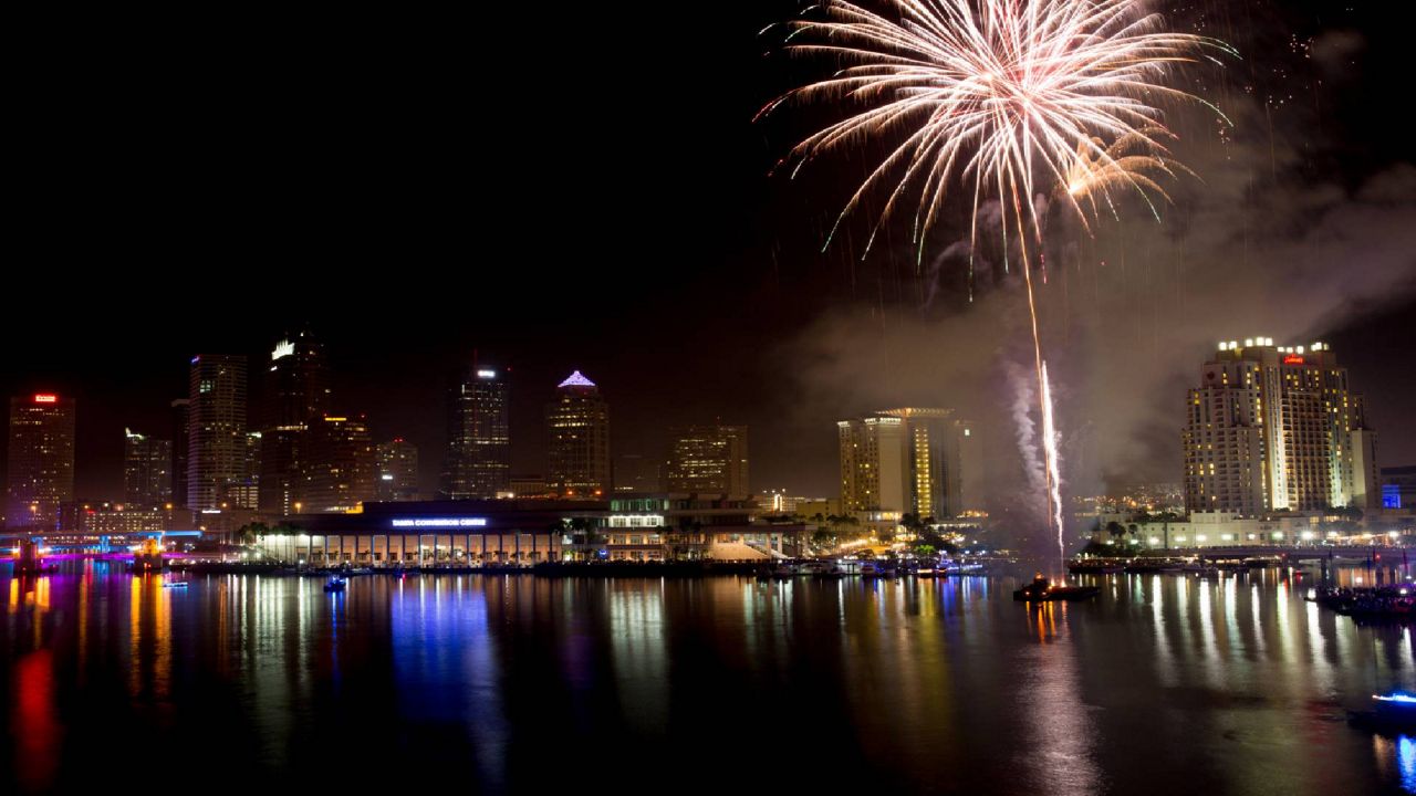 Fireworks shooting across the city of Tampa's skyline. (File)