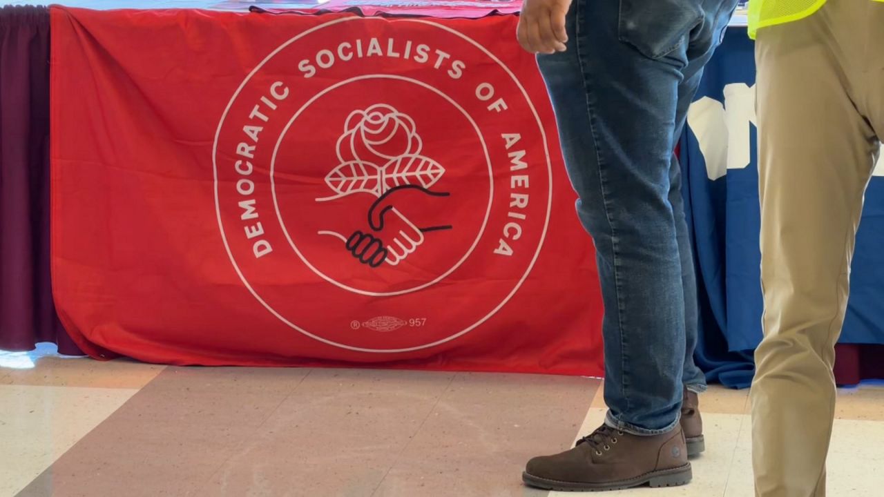 DSA set up table at Mamdani's city-run transit event