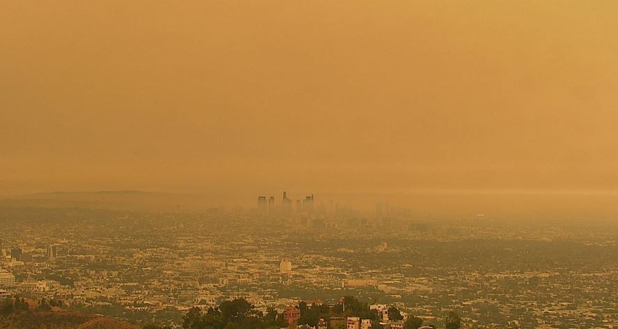 Orange skies over Downtown Los Angeles may look apocalyptic, but there is a scientific explanation. Courtesy: Southern California Edison.