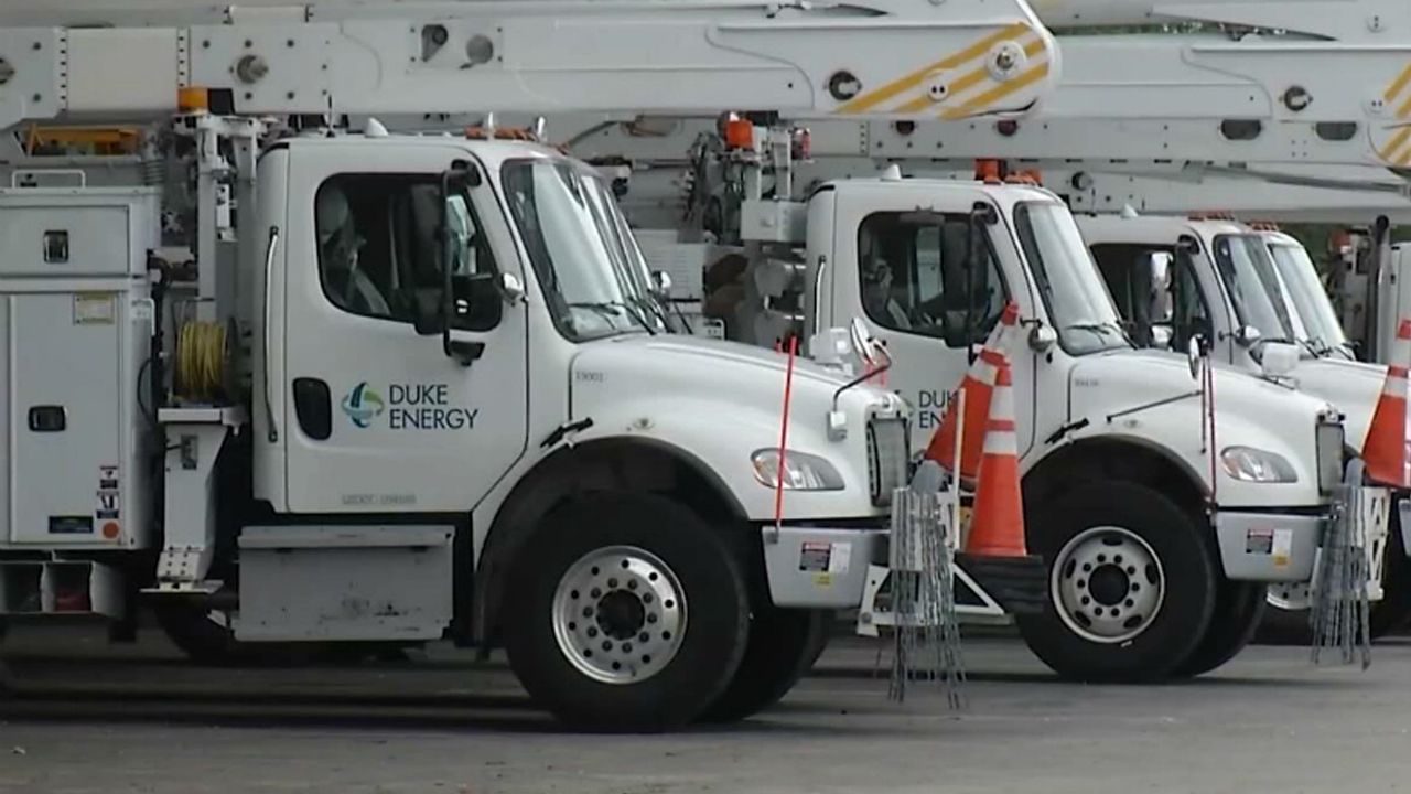 Duke Energy crews are working to restore power to people who lost service because of Saturday's storms. (File)P
