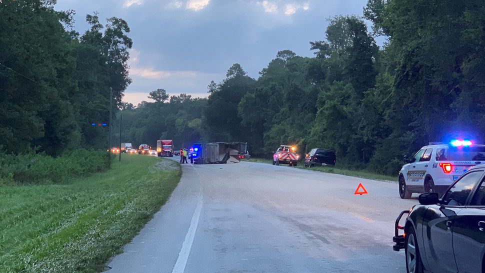 Overturned dump truck