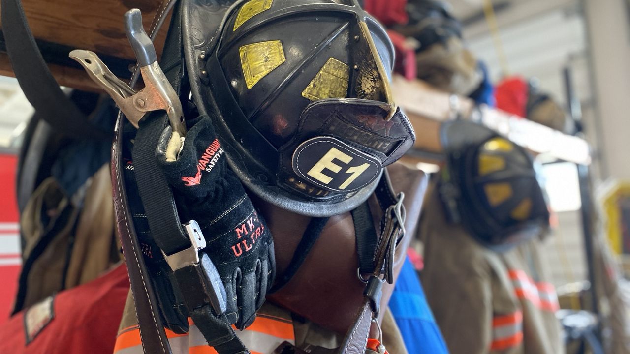 Firefighters' turnout gear includes toxic PFAS chemicals. Fire departments can't buy new gear without a change to the national standards on the fire-resistant equipment firefighters wear every day. (Spectrum News 1/Charles Duncan)