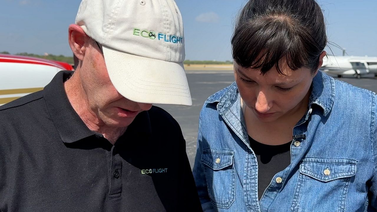 CS Executive Director Virginia Palacios and EcoFlight pilot Gary Kraft discuss their upcoming flight over oil and gas wells in the Eagle Ford Shale.