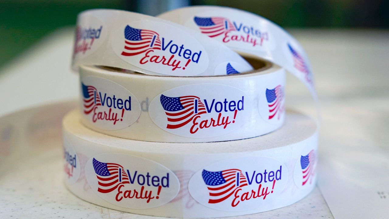 Rolls of "I Voted Early" stickers await voters in the final hours of early voting in the primary election in Noblesville, Ind., on May 2. (AP Photo/Michael Conroy, File)