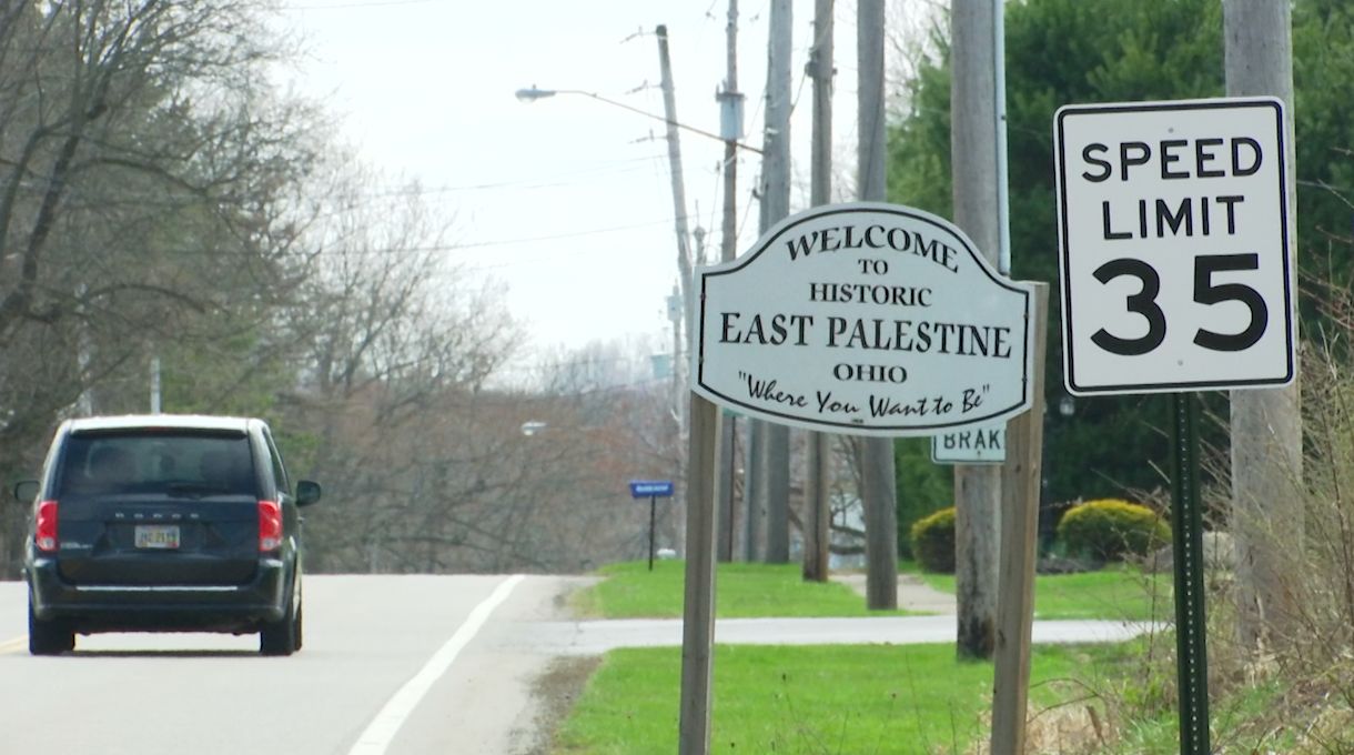 A welcome sign in East Palestine.