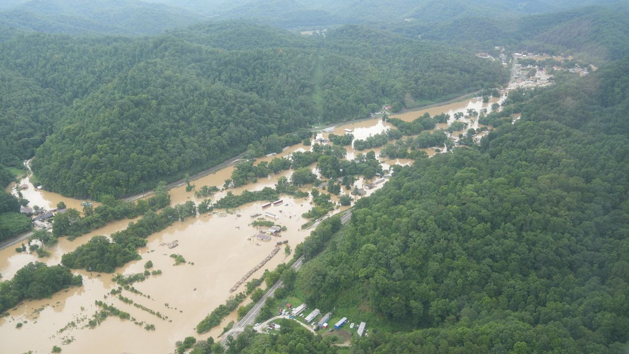An image from Gov. Beshear's flyover of the floodwaters in Eastern Kentucky (Office of the Governor)