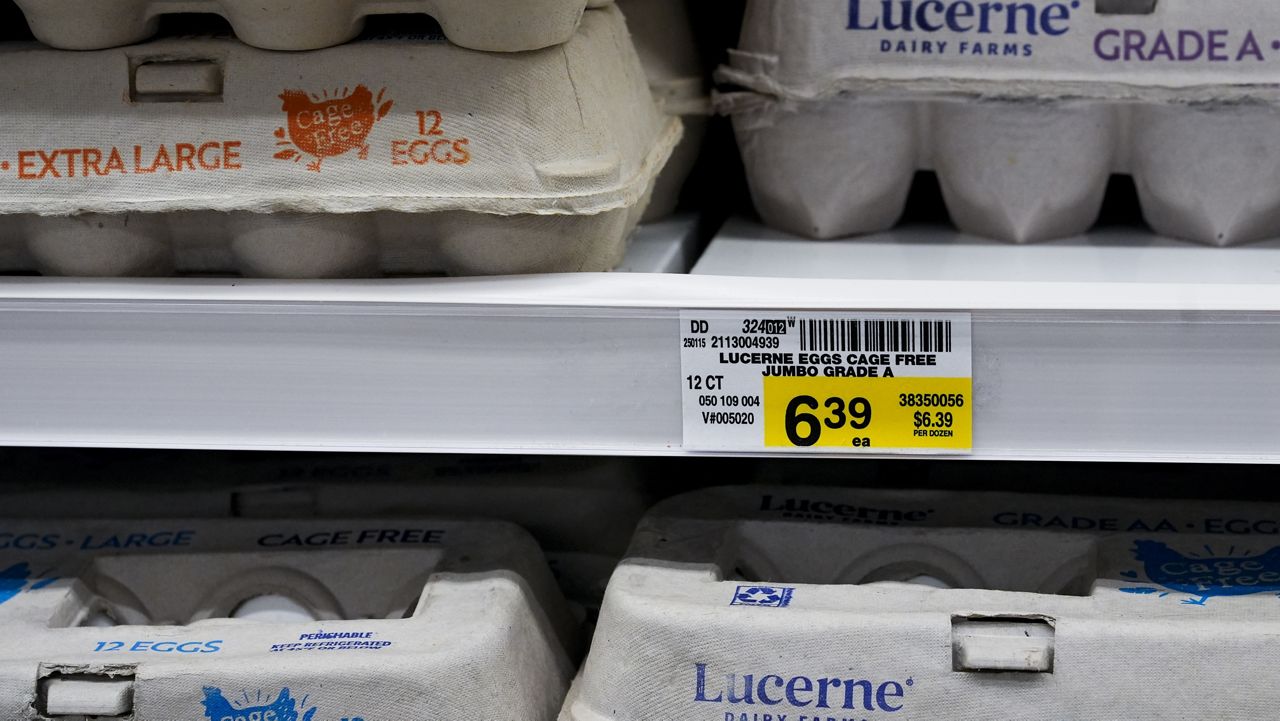 Eggs are seen for sale at a Safeway, Monday, Jan. 27, 2025, in Seattle. (AP Photo/Lindsey Wasson)