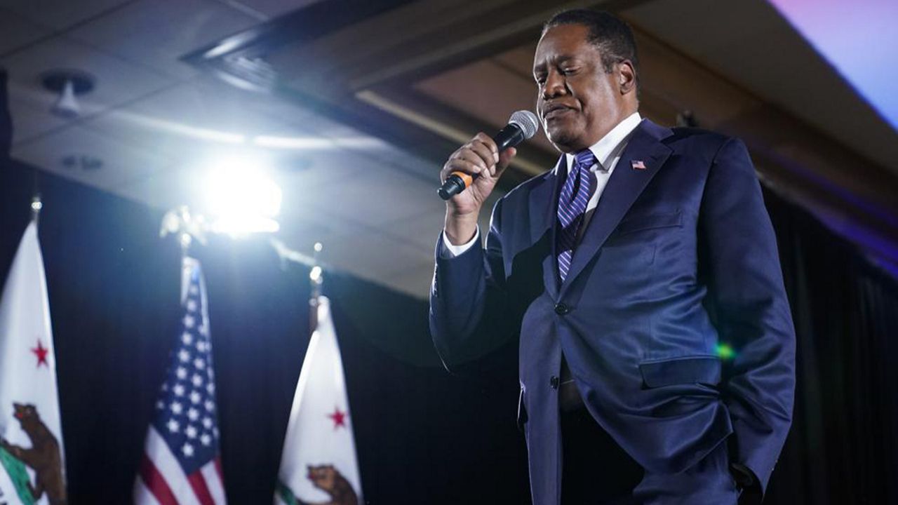 Republican conservative radio show host Larry Elder speaks to supporters after losing the California gubernatorial recall election Tuesday, Sept. 14, 2021, in Costa Mesa, Calif. (AP Photo/Ashley Landis)