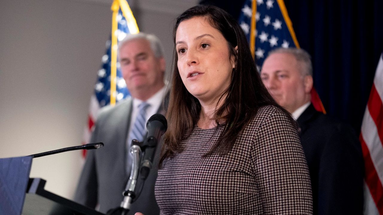 New York Congresswoman Elise Stefanik, who represents North Country and chairs the House Republican Conference, used the word “hostages” in a “Meet the Press” interview Sunday, echoing remarks by former President Donald Trump a day earlier at a campaign event in Iowa. (AP Photo)