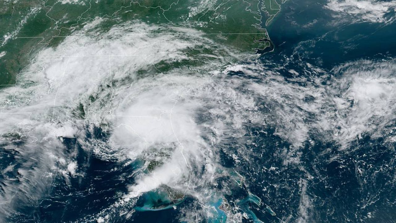 Satellite image of Tropical Storm Elsa moving across Florida in early July.