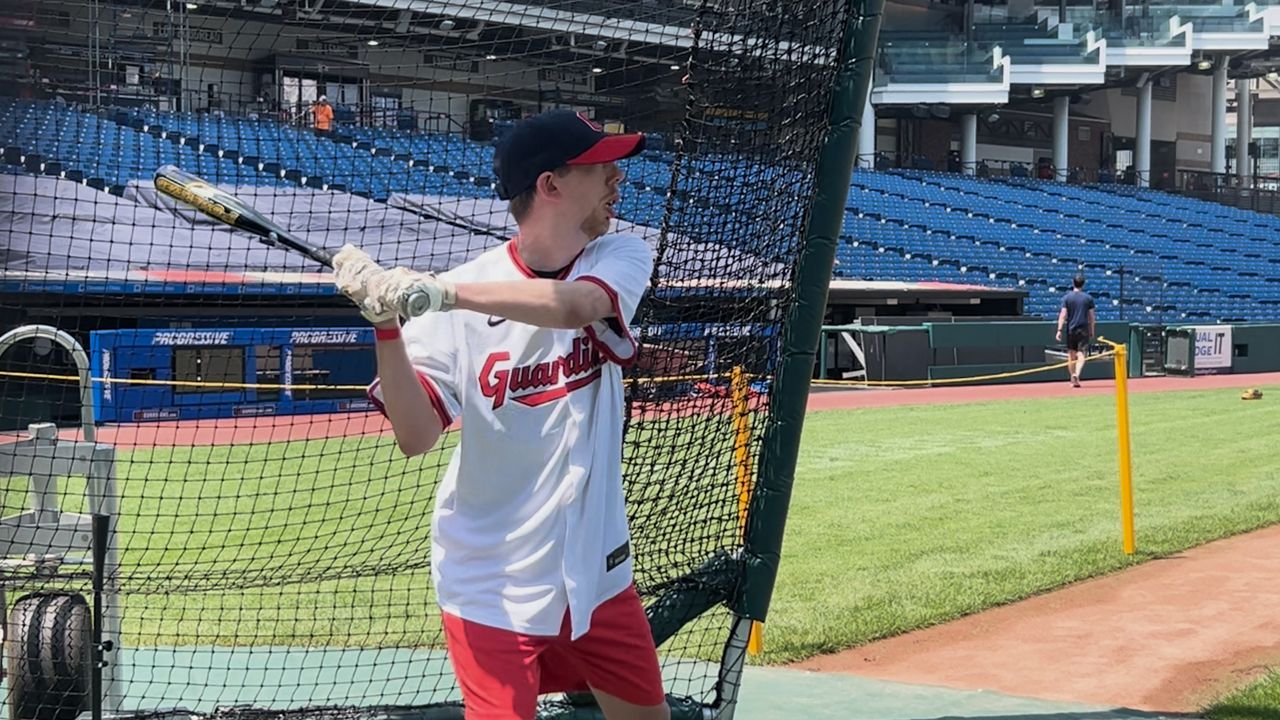 Chad Dilello at bat inside Progressive Field (Katie Priefer)