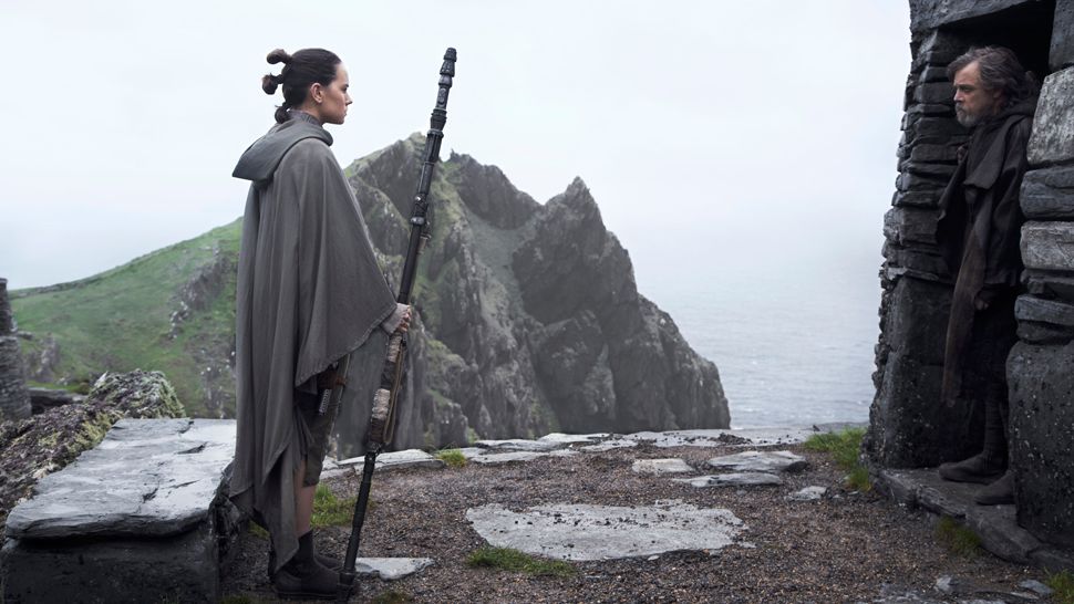Daisy Ridley is Rey and Mark Hamill is Luke Skywalker in THE LAST JEDI. (Photo credit: Jonathan Olley)