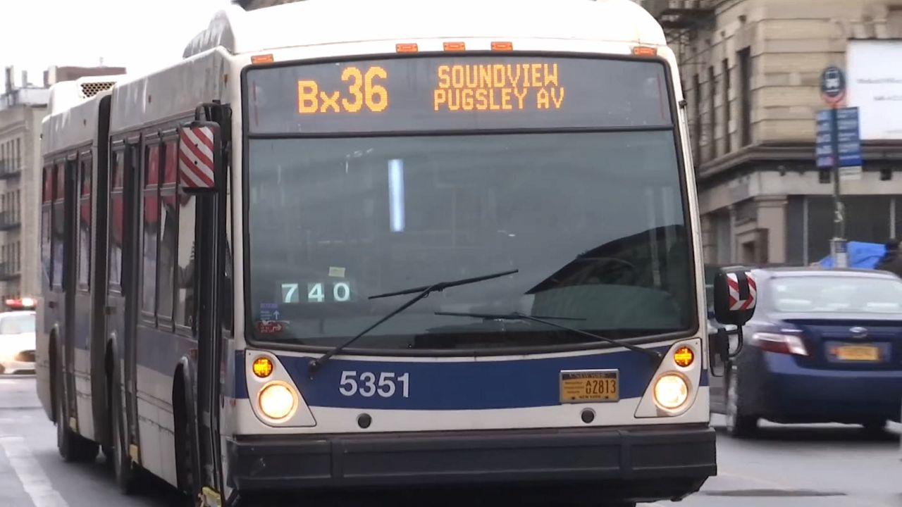 A bus traveling along 181st Street in Manhattan. 