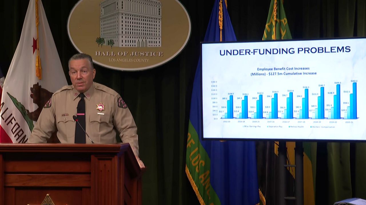 Los Angeles County Sheriff Alex Villanueva speaks about his budget on Wednesday, Oct. 5, 2022. (Spectrum News)