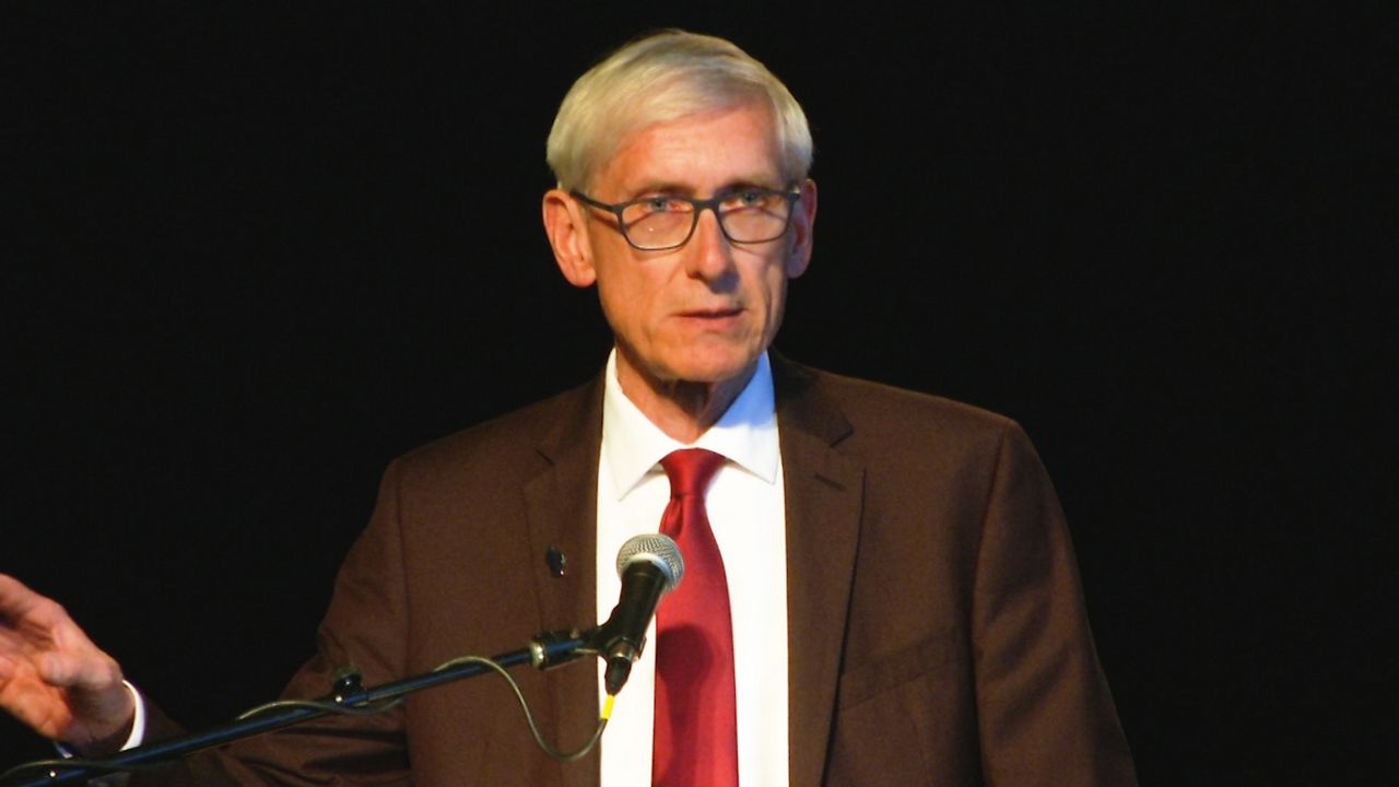 Gov. Tony Evers speaks at Milwaukee Press Club event Tuesday afternoon.