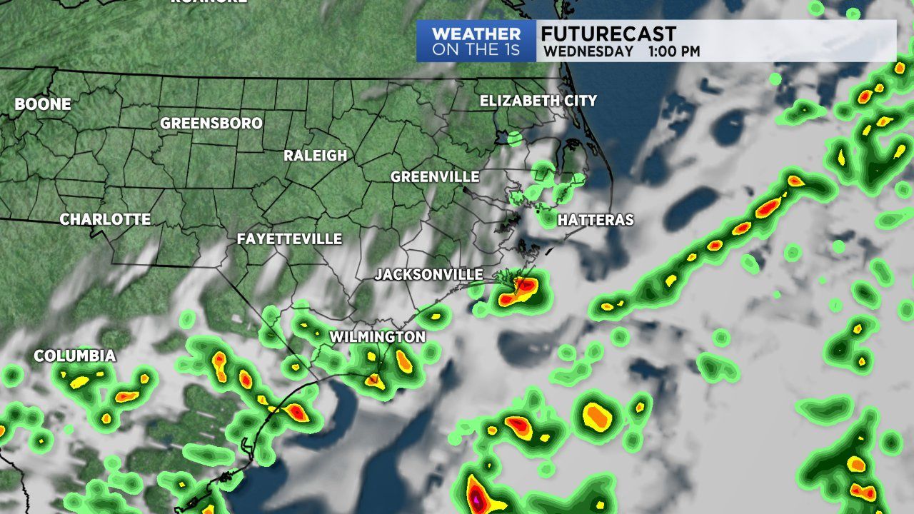 Rain will remain a possibility Wednesday as a cold front slides over eastern North Carolina.