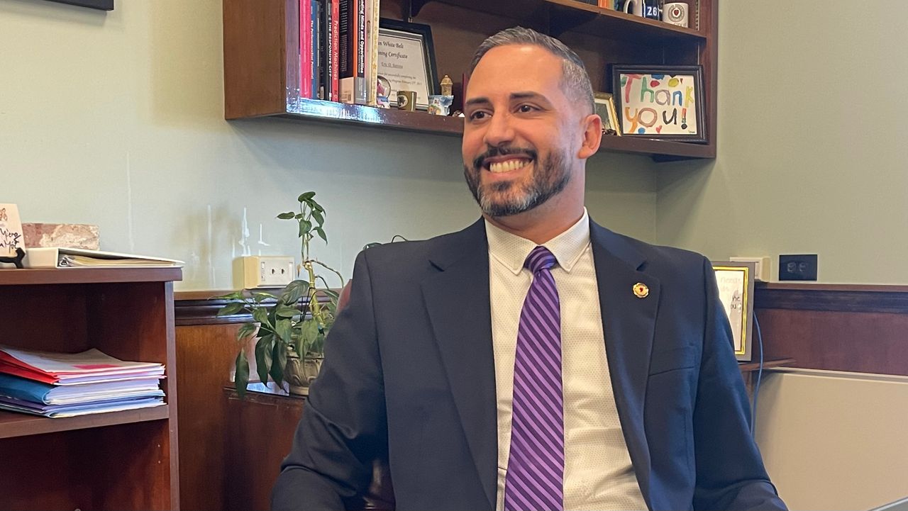 Worcester City Manager Eric Batista in his office at City Hall. (Spectrum News 1/Andrew Boucher)