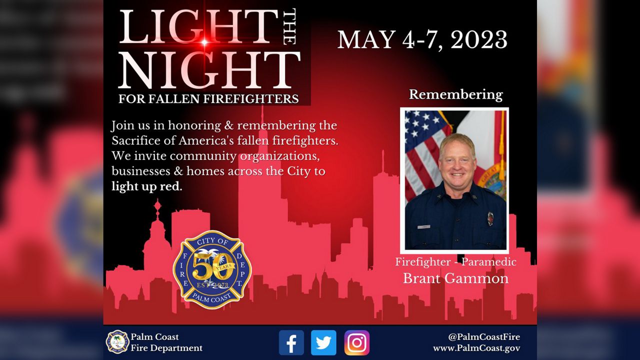 This year the Palm Coast Fire Department lights the night for Fallen Firefighter Brant Gammon from May 4 - 7. (Palm Coast Fire Department)