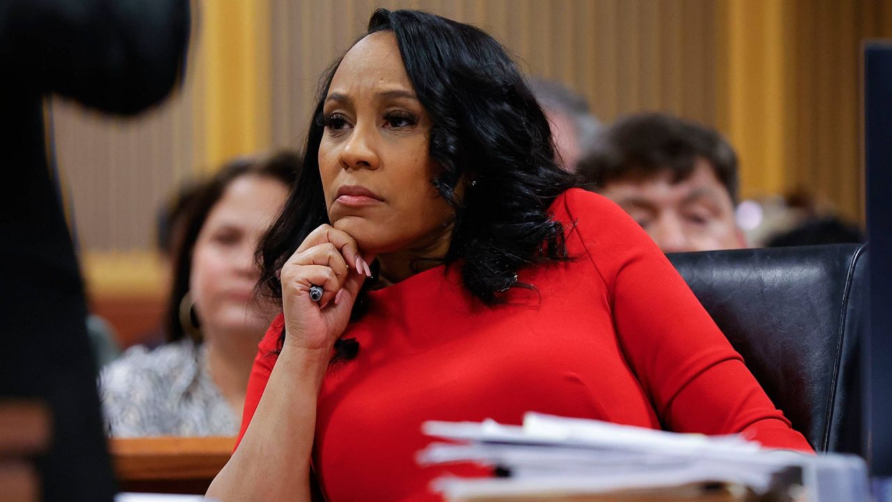 Fulton County District Attorney Fani Willis looks on during a hearing on the Georgia election interference case, Friday, March, 1, 2024, in Atlanta. (AP Photo/Alex Slitz, Pool)