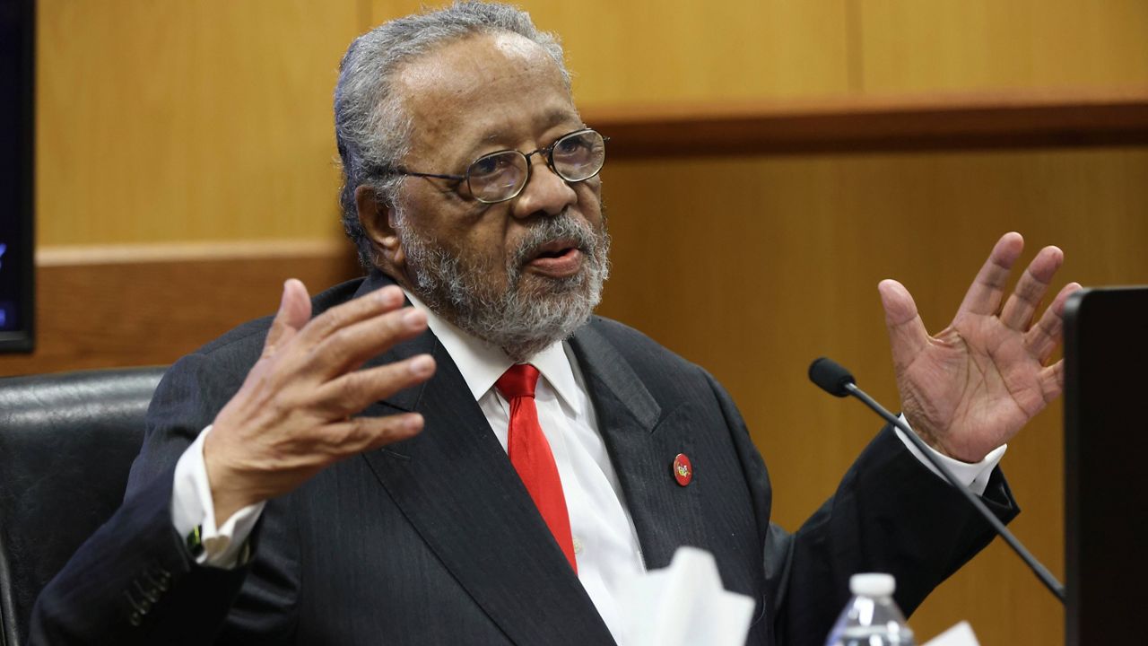 John Floyd III, father of Fulton District Attorney Fani Willis, testifies during a hearing on the Georgia election interference case, Friday, Feb. 16, 2024, in Atlanta. (Alyssa Pointer/Pool Photo via AP)