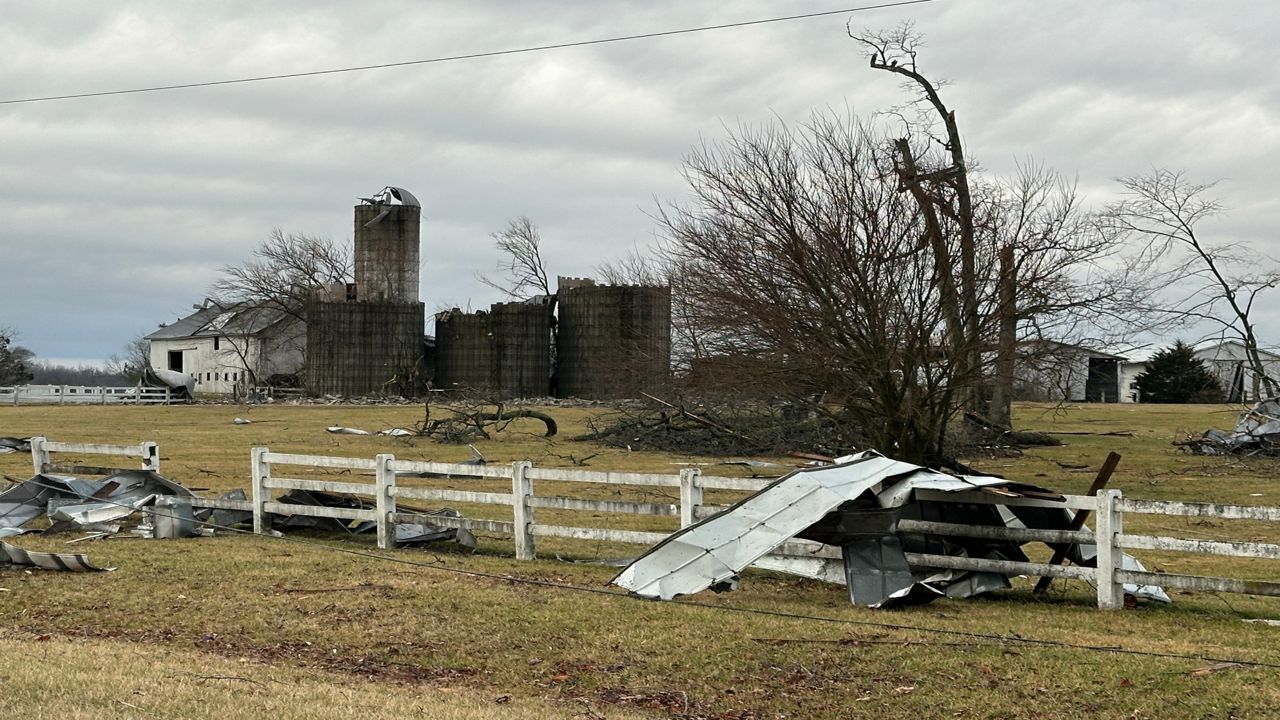 Storm damage at a farm in Clark County, Ohio, where a tornado was confirmed to have touched down.