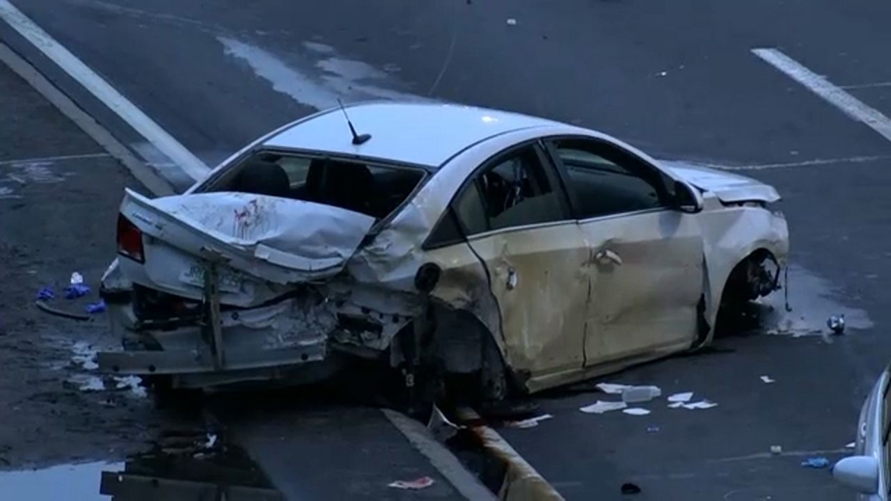Chain-reaction vehicle crash on Van Wyck Expressway