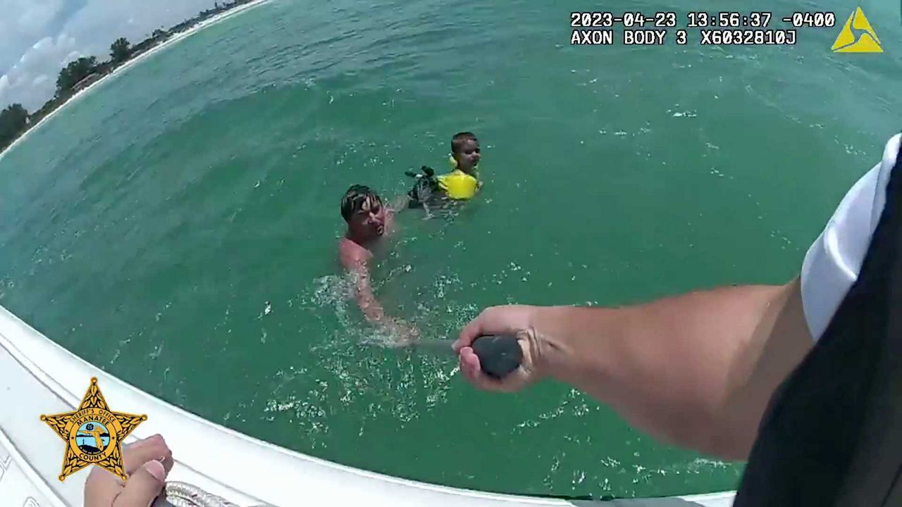 Father and son rescued after being swept out to sea by a rip current (Courtesy: Manatee County Sheriff's Office)