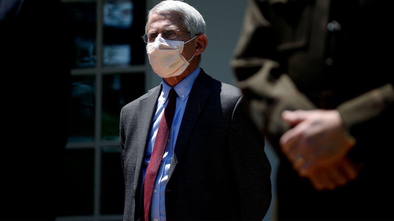 Dr. Anthony Fauci pictured more to the background in a darker image (AP Image/File)