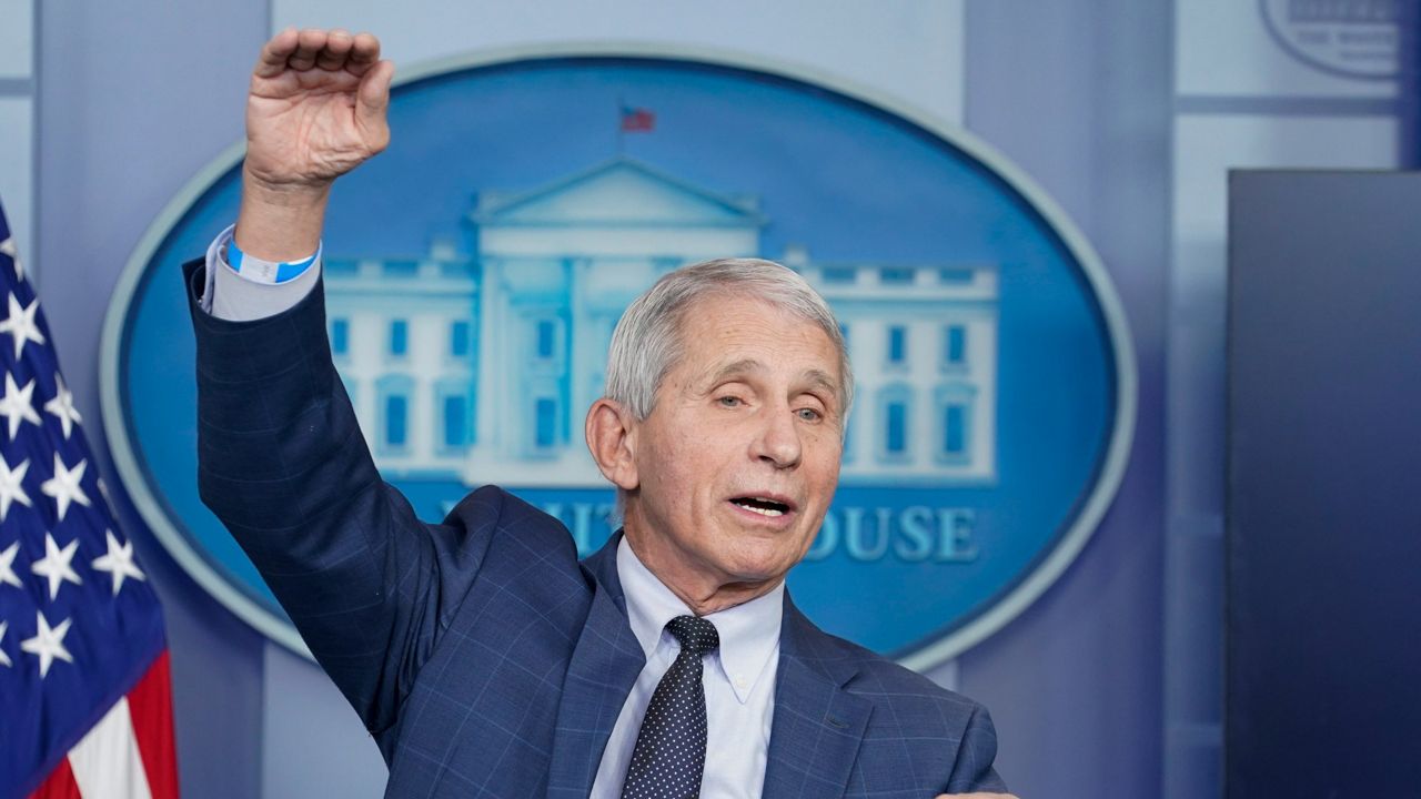 President Biden's chief medical adviser, Dr. Anthony Fauci, speaks at a White House press briefing. (AP Photo)