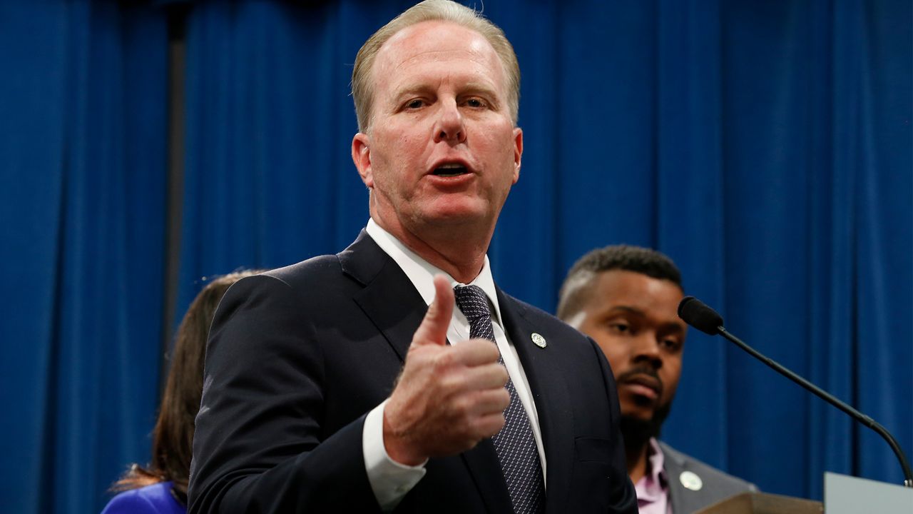 In this March 9, 2020, file photo, San Diego Mayor Kevin Faulconer talks during a news conference at the Capitol in Sacramento, Calif. (AP Photo/Rich Pedroncelli, File)