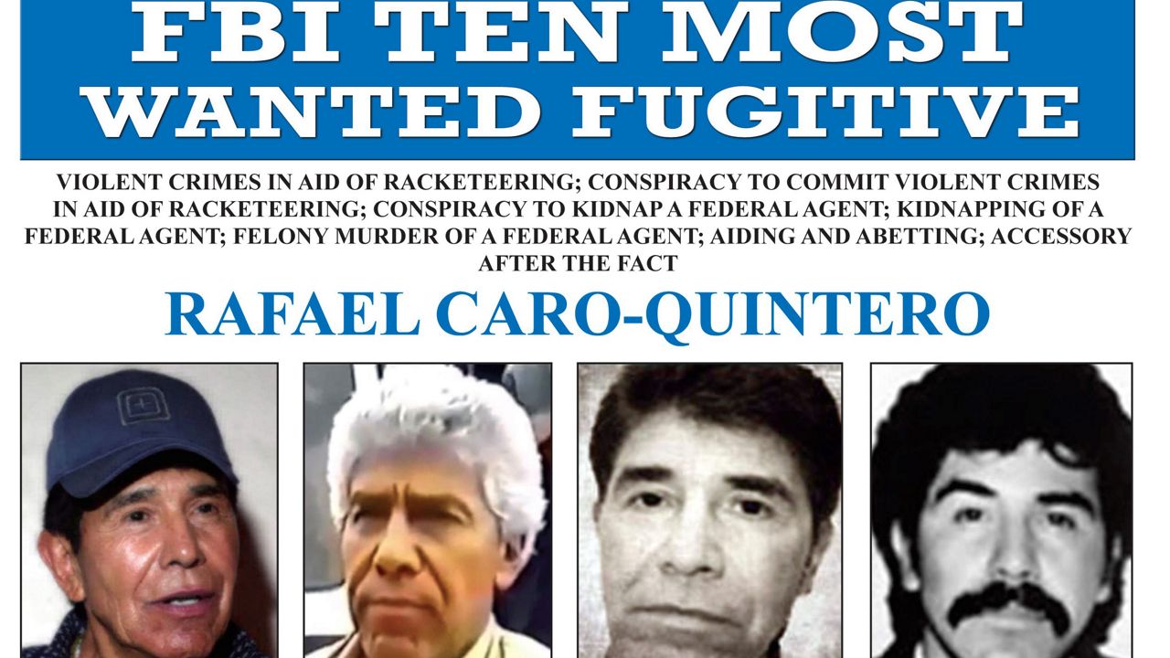This image released by the FBI shows the wanted poster for Rafael Caro-Quintero, who was behind the killing of a U.S. DEA agent in 1985. (FBI via AP, File)