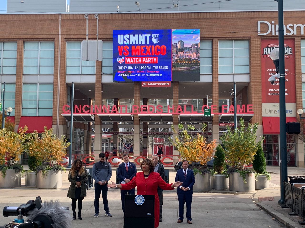 Hamilton County Commissioner Stephanie Summerow Dumas speaks at a press conference about the USA/Mexico match being held in Cincinnati, Ohio, on Nov. 12, 2021. (Spectrum News)