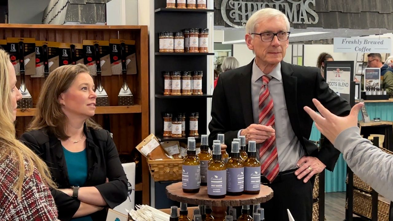 Gov. Tony Evers and Lt. Gov. Sara Rodriguez visit Gathered Roots in Fond du Lac, Wis. (Spectrum News 1/Mandy Hague)