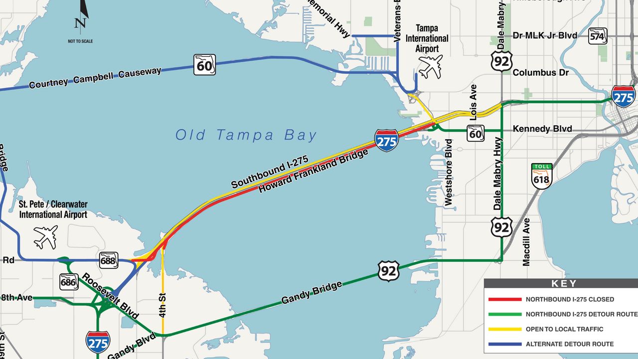 Drivers will have to take a detour overnight on Tuesday as the Florida Department of Transportation conducts road work on the Howard Frankland Bridge. (FDOT)