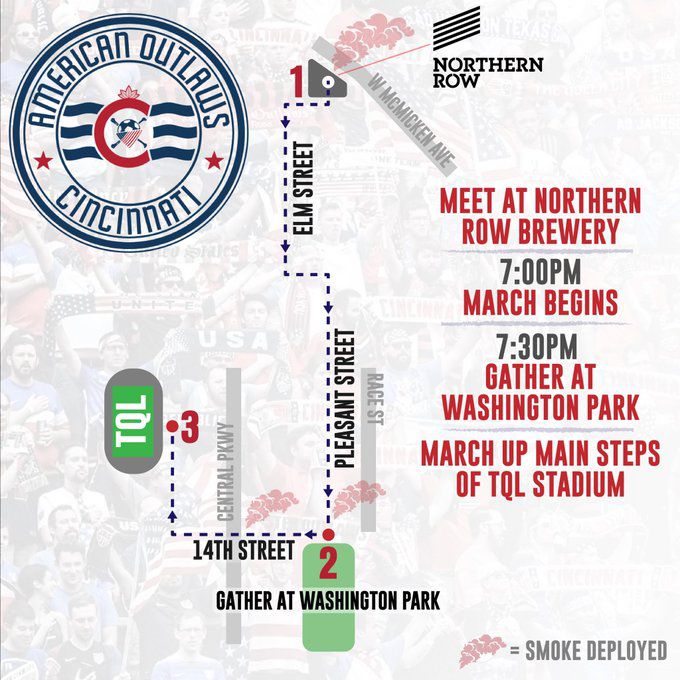 The planned march to TQL Stadium on Friday night (provided: Cincinnati chapter of the American Outlaws)